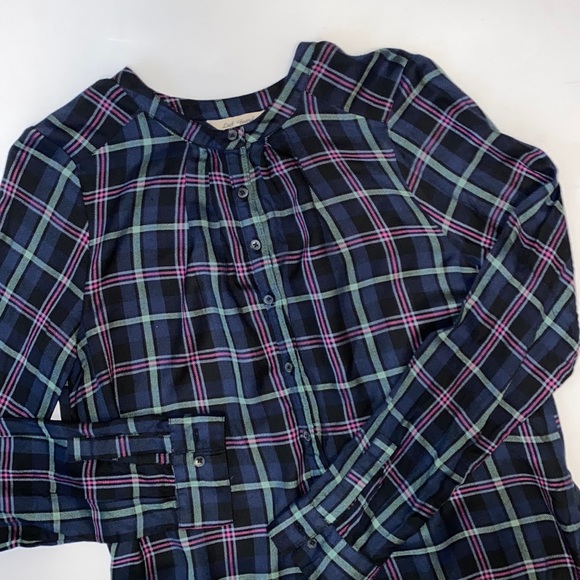 Lucky Brand Tops - Lucky Brand Blue Plaid Tunic W/ Peplum Back, Popover Button Long Sleeve blouse